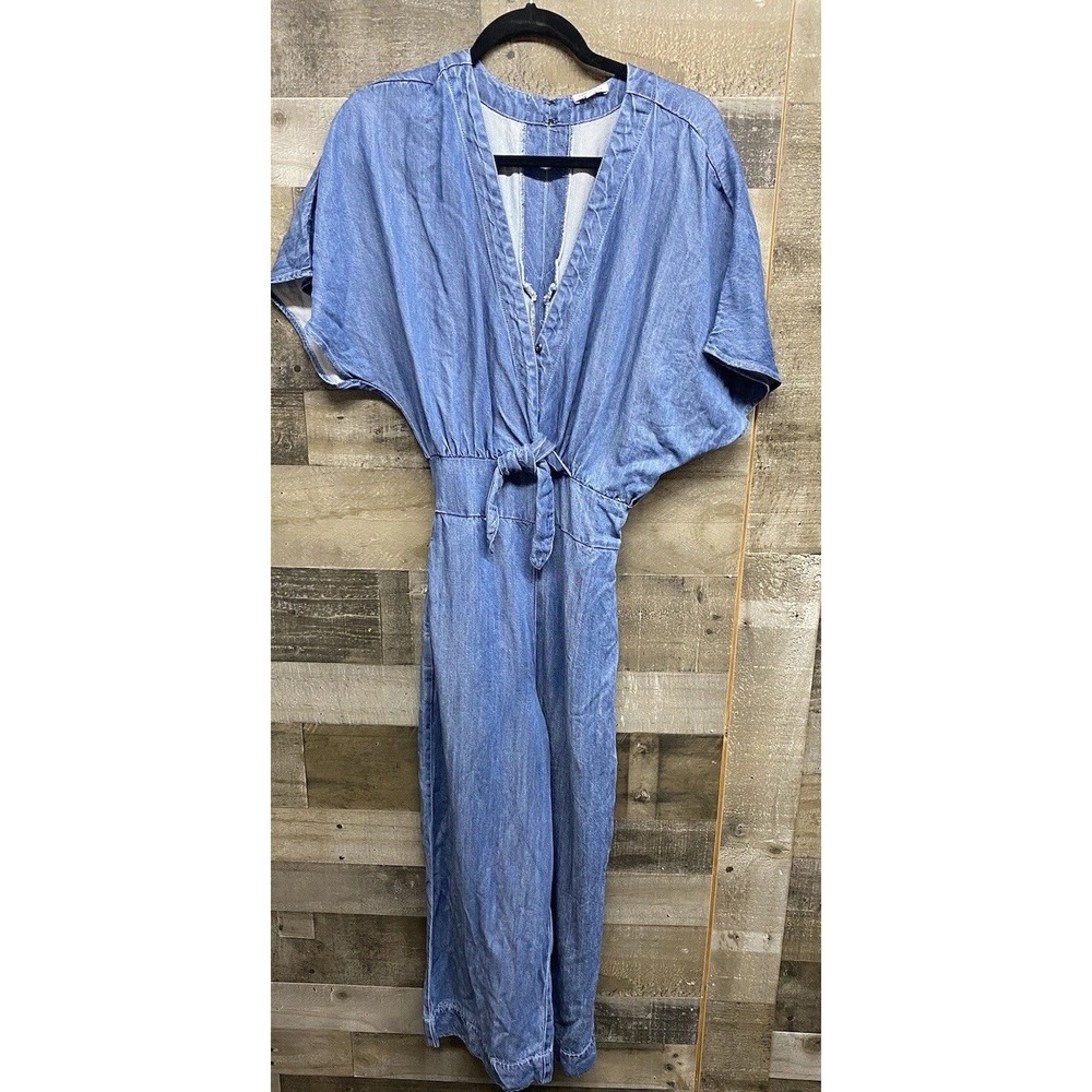 Splendid Women's Denim Jumpsuit Tie Front V Neck SZ‎ Small